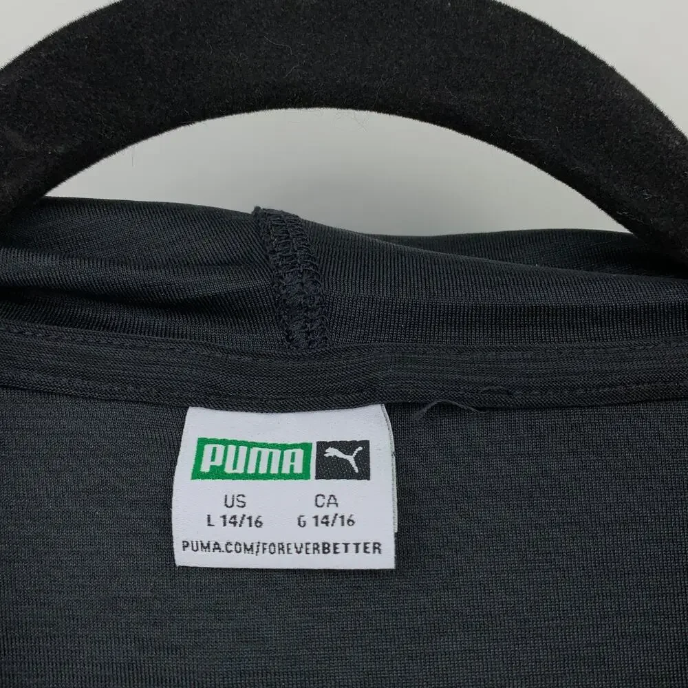 Puma Long Sleeve Hoodie T-Shirt Boys Size L 14/16 Dark Gray Blue Logo